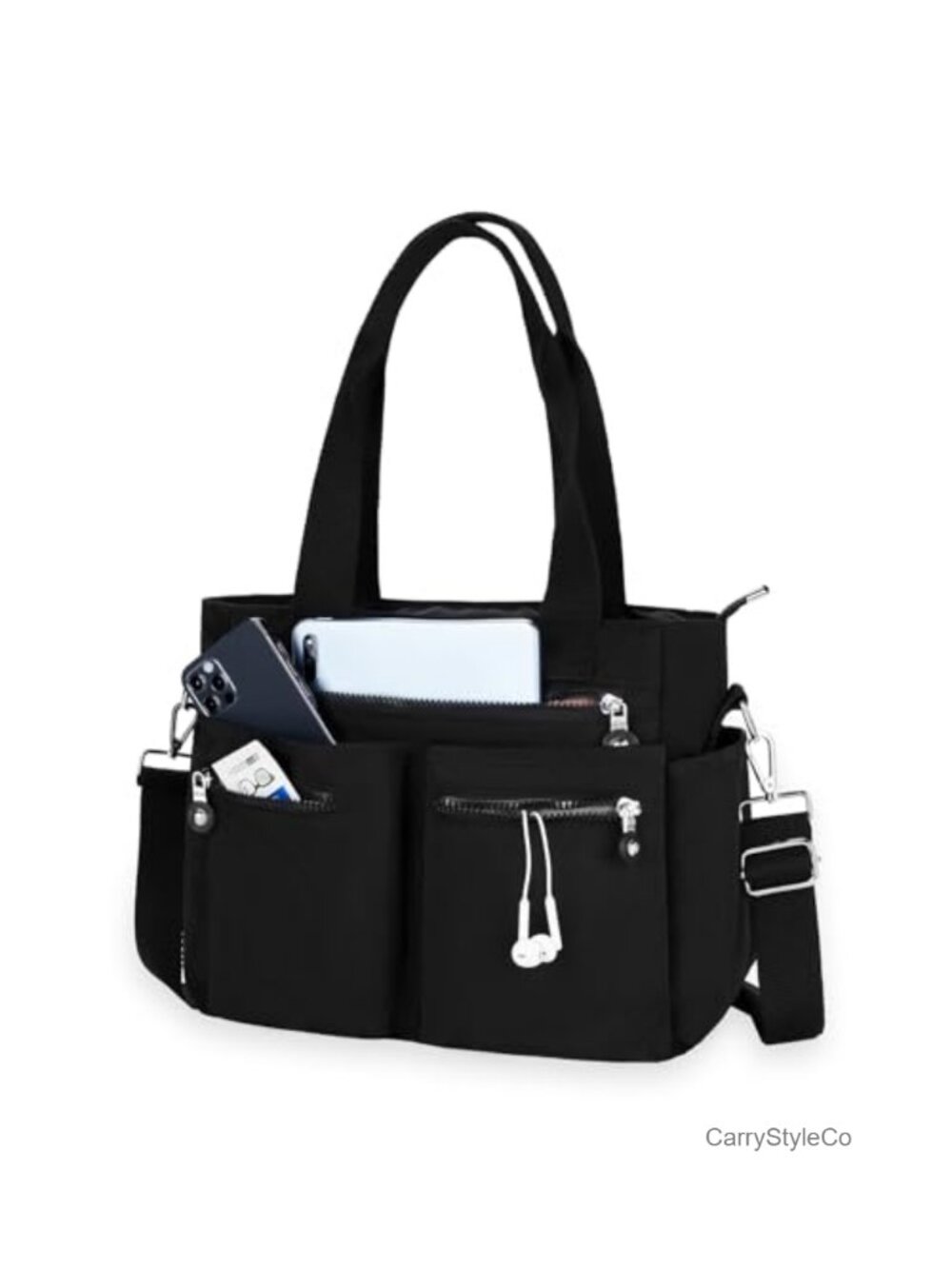 Nylon Tote Bag with Multiple Pockets Convertible Crossbody Shoulder Work Bag
